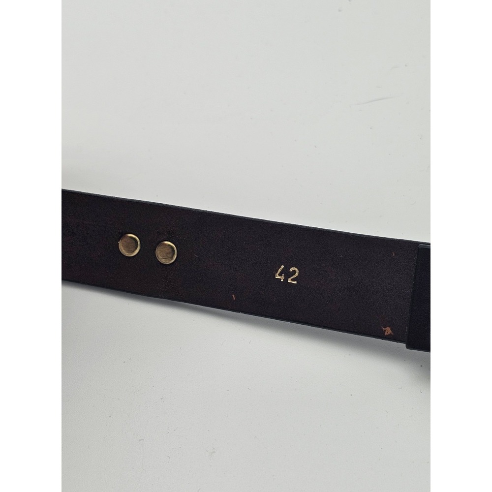 Black Leather Belt with Gold Bulldog Motif and Brass Buckle - Picture 5 of 6